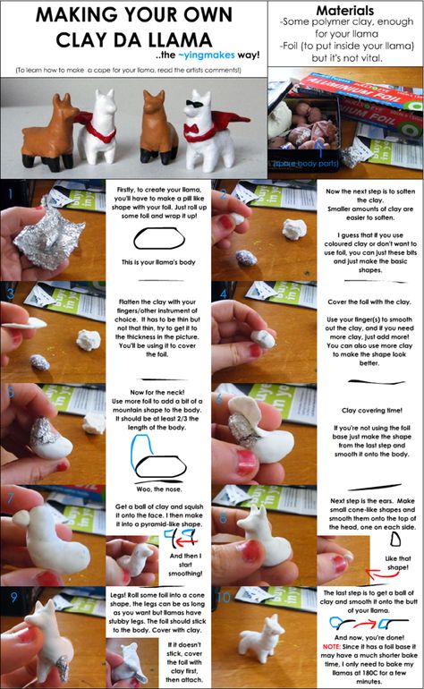 Clay Llama Figurine Tutorial by ~yingmakes on deviantART Clay Llama, Make Your Own Clay, Making Clay, Polymer Clay Animals, Clay Animals, Diy Crafts To Do, Clay Figures, Polymer Clay Charms, Polymer Clay Projects