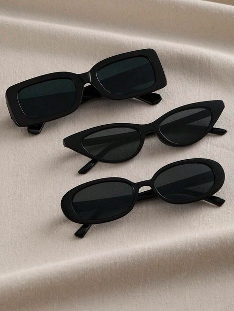 3pcs Women Geometric Fashion Black Sunglasses For Daily Travel UV400 Clothing Accessories | SHEIN USA Pretty Sunglasses, Classy Glasses, Glasses Trends, Funky Glasses, Kacamata Fashion, Geometric Fashion, Produk Apple, Estilo Grunge, Trendy Glasses