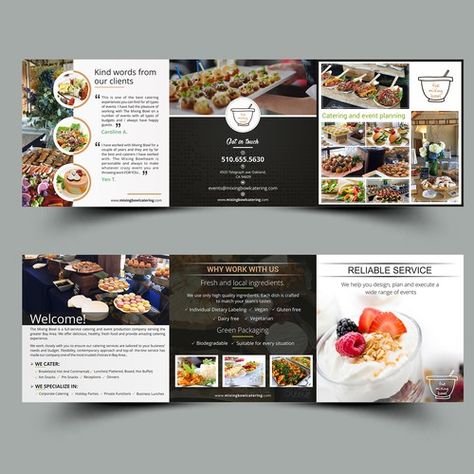 Simple and elegant brochure for catering and events company | Brochure contest | 99designs Catering Brochure Design, Catering Company Profile, Catering Menu Ideas, Catering Menu Design, Elegant Brochure, Food Brochure, Professional Brochure Design, Healthy Catering, Cool Poster Designs