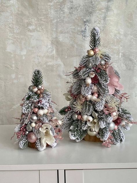 Mini Christmas Tree Holiday Decor. Tree decorations for Christmas. Different sizes Office Desk Christmas Decor For Work, Shelf Fireplace, Decorations For Christmas, Winter Holiday Decorations, Table Shelf, Miniature Trees, Married Christmas, Mini Christmas Tree, Mini Christmas