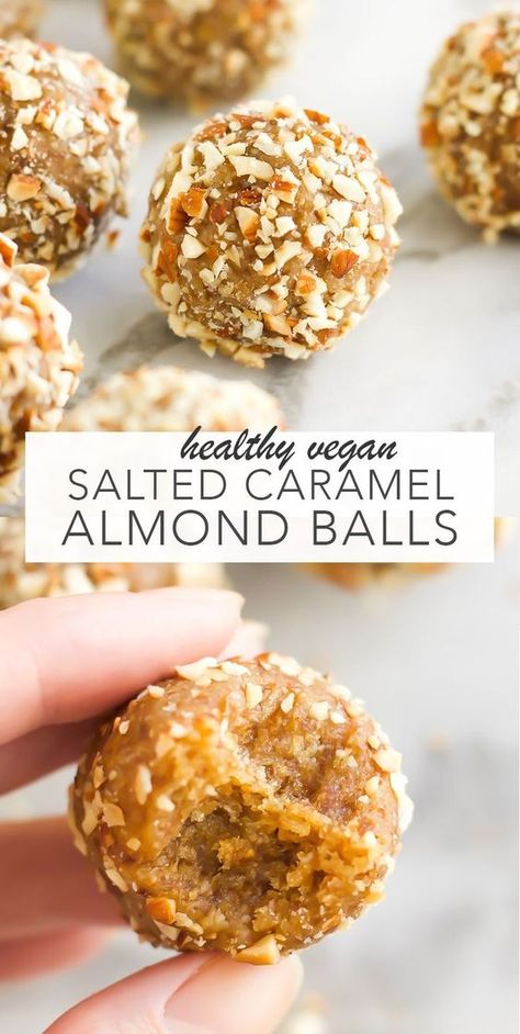 15 Tasty Vegan Energy Balls | Aglow Lifestyle Almond Balls, Deserturi Raw Vegan, Vegan Salted Caramel, Cake Vegan, Snacks To Make, Makanan Diet, Almond Flavor, Diet Vegetarian, Energy Balls