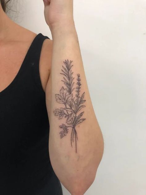 Rosemary Tattoo, Bird Skull Tattoo, Parsley Sage Rosemary And Thyme, Herb Tattoo, Mother Nature Tattoos, Rosemary And Thyme, Prison Tattoos, Bouquet Tattoo, Mommy Tattoos