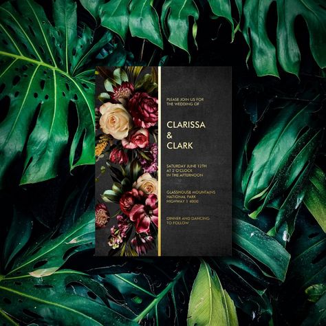 Dark Moody Bold Wild Flower Wedding Foil Invitatio Foil Invitation Dark And Moody Wedding, Moody Wedding Invitations, Wild Flower Wedding, Wedding Vows Renewal, Dark And Moody, Bright Wedding, Moody Wedding, Foil Invitations, Wildflower Wedding