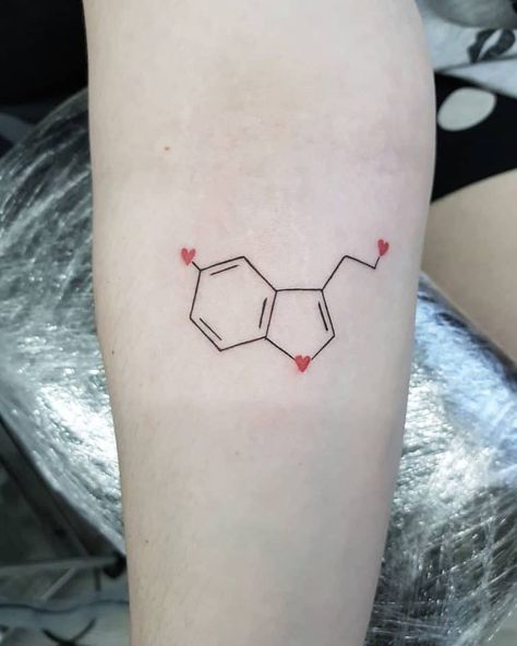 Top 81 Best Serotonin Tattoo Ideas - [2021 Inspiration Guide] Serotonin Tattoos Unique, Pharmacist Tattoo, Serotonin Tattoos For Women, Alchemy Tattoos, Serotonin Molecule Tattoo, Dopamine Tattoo, Atom Tattoo, Serotonin Tattoo, Chemistry Tattoo