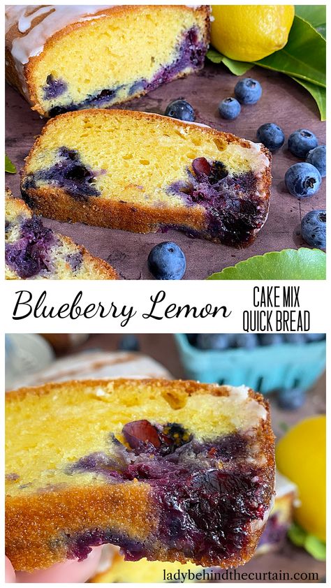 Blueberry Lemon Cake Mix Quick Bread Lemon Blueberry Bread From Box Cake, Lemon Blueberry Bread With Cake Mix Boxes, Cake Mix Blueberry Bread, Blueberry Cake Mix Recipes, Cake Mix Quick Breads, Cake Mix Bread, Lemon Dream Cake, Blueberry Muffin Bread, Lemon Cake Mix Recipe