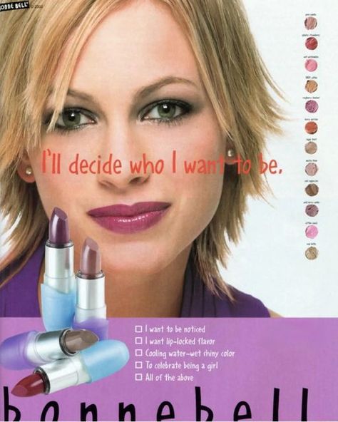 00s Makeup, Discontinued Makeup, Bonne Bell, Lipstick Ad, Vintage Makeup Ads, Lipstick Print, Y2k Makeup, Makeup Magazine, Beauty Advertising