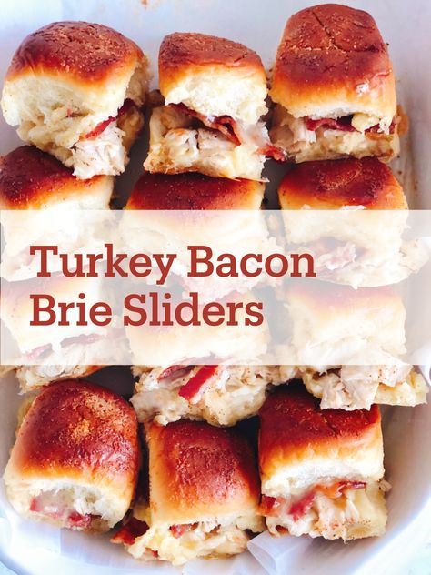 Everyone loves a slider! And these Turkey Bacon Brie Sliders are no exception! Made with leftov Turkey And Bacon Sliders, Turkey Brie Sliders, Turkey And Brie Sliders, Turkey Apple Brie Sliders, Turkey Bacon Swiss Sliders, Turkey Brie Sandwich Recipes, Brie Sliders, Bacon Brie, Sliders Recipes Hawaiian Rolls