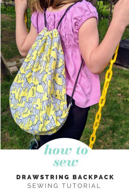 How to Sew a Drawstring Backpack - Peek-a-Boo Pages - Patterns, Fabric & More! Knapsack Pattern Sewing, Draw String Backpack Pattern Free, Diy Drawstring Backpack, Drawstring Backpack Tutorial, Drawstring Backpack Pattern, Backpack Patterns, Drawstring Bag Diy, Sewing Simple, Drawstring Bag Tutorials