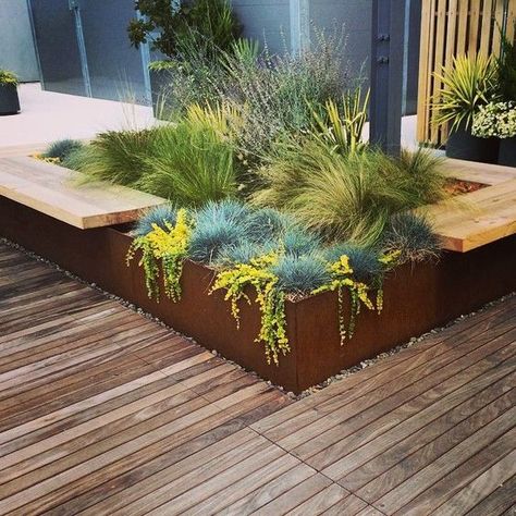 Beautiful Drought Tolerant Landscape Design, Drought Tolerant Landscape, Steel Planters, Modern Landscape Design, Have Inspiration, Casa Exterior, Rooftop Garden, Garden Edging, Corten Steel