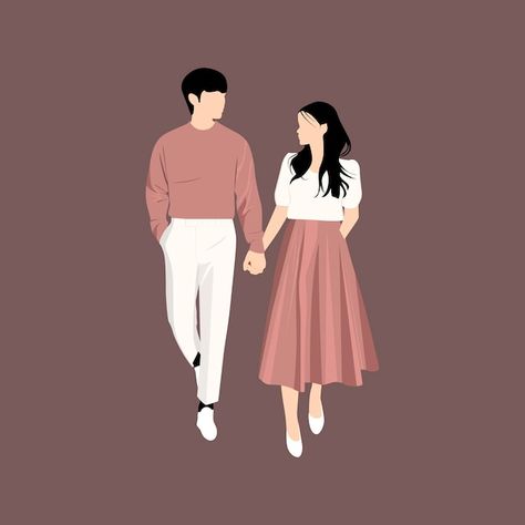 Love Cartoon Characters, Walking Couple Drawing, Couple Holding Hands Painting, Couple Pose Illustration, Love Vector Illustration, Couple Animation Photo, Couple Walking Illustration, Couple Walking Together Drawing, Couple Drawing Holding Hands