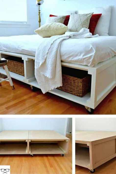 Hollow Platform Bed (No Headboard) #DIYPlatformBed #PlatformBedFrame #PlatformBedStorage Diy Platform Bed With Storage, Diy Platform Bed Frame, Diy Platform Bed, Bed Platform, Diy Bed Frame, Platform Bed With Storage, Bed With Storage, Bed Frame With Storage, Diy Bed