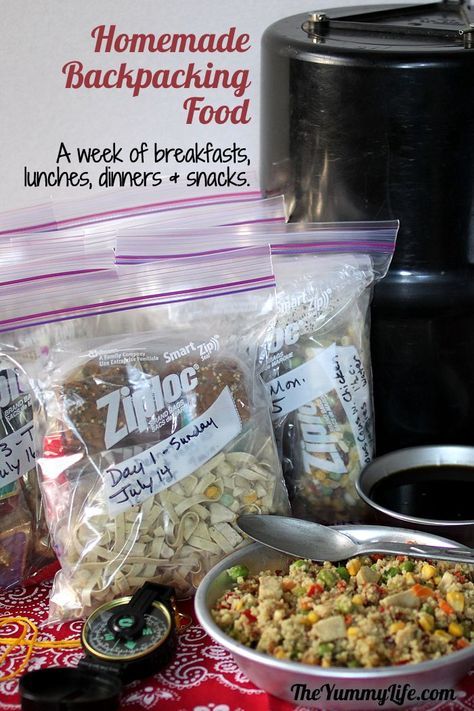 How to make and pack 7 days of healthy backpacking or camping breakfasts, lunches, dinners & snacks that fit in a bear barrel. Healthy Backpacking Food, Freezer Bag Backpacking Meals, Boil In A Bag Meals Camping, Backpacking Dinner Ideas, High Protein Backpacking Food, Freeze Dried Meals For Backpacking, Homemade Backpacking Meals, Diy Backpacking Meals, Canoe Camping Food