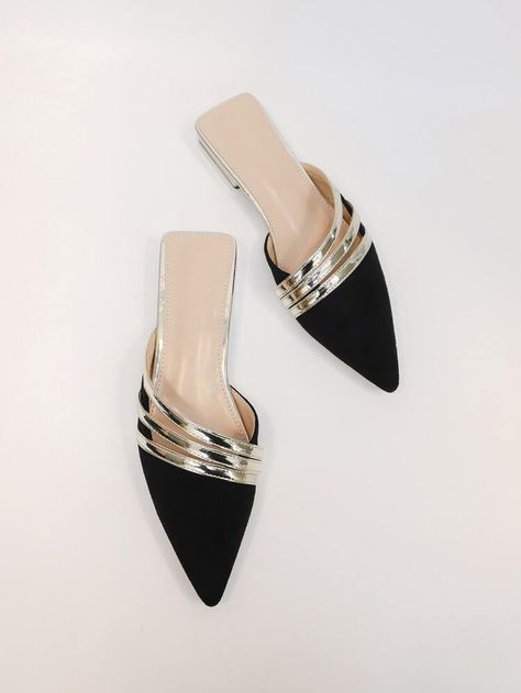 Free Returns ✓ Free Shipping On Orders $49+ ✓. Two Tone Point Toe Flats Mules- Flats at SHEIN. Trendy Flats, Wedding Flats, Women Flats, Flat Mules, Makeup Items, Pointed Toe Flats, Footwear Design Women, Black Style, Shoe Style