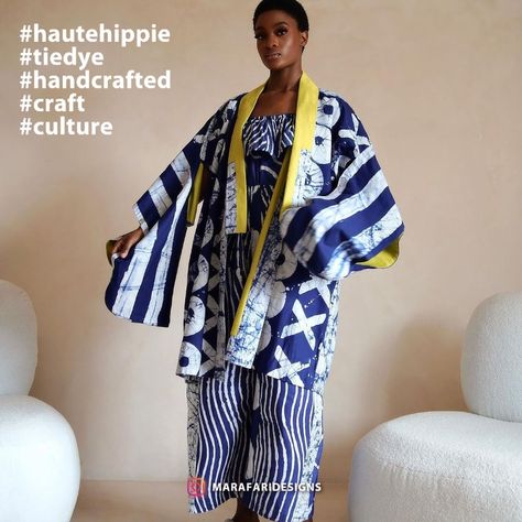 Nigerian label Dye Lab celebrates the traditional indigenous dyeing methods of the Yoruba people, showcasing the beauty of the local Adire and Aso Oke materials as well as lively batik prints. From #HauteHippie kaftans to kimonos, the brand’s collections are produced in small batches from locally sourced materials that are carefully cut to ensure minimum waste. Adire Cloth, Dye Lab, Adire Fabric, Toke Makinwa, Dye Clothes, Yoruba People, Church Outfit, Aso Oke, Tie Dye Outfits