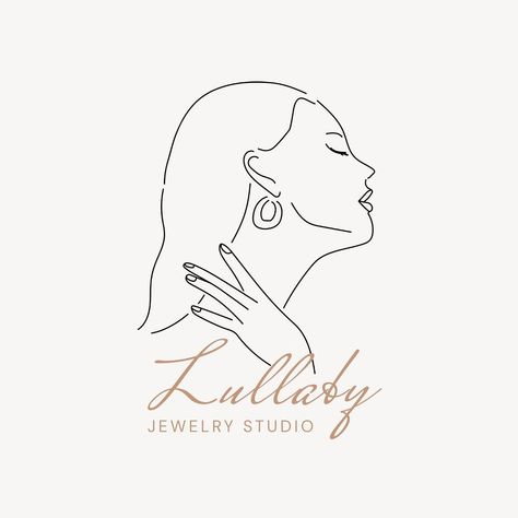 Jewelry studio logo template, editable text | premium image by rawpixel.com / Ning Jewelry Logos Ideas, Jewelry Logo Design Ideas, Jewelry Logo Ideas, Badges Ideas, Line Drawing Woman, Draw Face, Jewelry Template, Jewelry Logo Design, Jewelry Logo