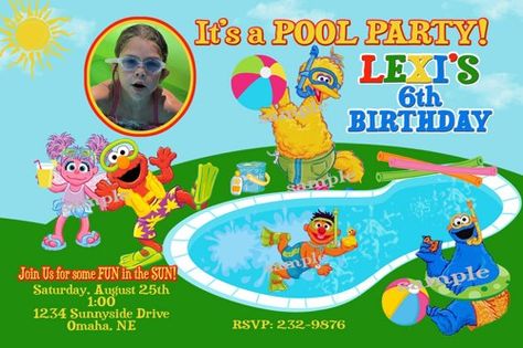 Download Free Printable Sesame Street Birthday Invitations Sesame Street Birthday Invitations, Pool Party Themes, Pool Party Kids, Pool Party Birthday Invitations, Abby Cadabby, Swim Party, Sesame Street Birthday Party, Toddler Art Projects, Twins 1st Birthdays