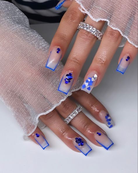 Vday nails Blue And Purple Valentine Nails, Blue Valentines Day Nails, Blue Valentines Nails, Blue Valentine Nails, Valentines Nails Blue, California Nails, Vday Nails, Valentines Day Nails, Blue Valentine