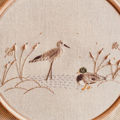 Stork and duck by the pond. Hope your week is going well. Lots of new things are coming soon. Can’t wait to share them all! Xx #birds #stork #duck #birdembroidery #woodlandbirds New Things Are Coming, Bird Embroidery, The Pond, New Things, Embroidery Kits, Coming Soon, To Share, Birds, Canning