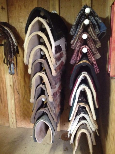 PVC, saddle blanket/saddle pad rack, DIY Horse Blanket Storage, Saddle Pad Rack, Horse Blankets Storage, Blanket Storage Ideas, Tack Room Organization, Horse Tack Rooms, Horse Farm Ideas, Barn Hacks, Tack Rooms