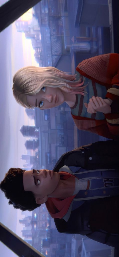 across the spiderverse Miles And Gwen Screencap, Gwen Stacy Cardigan Spiderverse, Miles And Gwen Cosplay, Spider Into The Spiderverse, Gwen Into The Spiderverse, Gwen Across The Spiderverse, Miles Morales And Gwen Stacy Wallpaper, Miles And Gwen Wallpaper, Gwen Stacy Across The Spiderverse