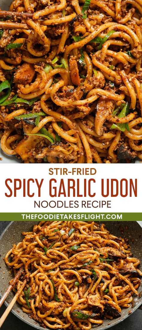 Garlic Udon Noodles, Tofu Meat, Vegan Udon, Spicy Asian Noodles, Udon Noodles Recipe, Udon Recipe, Lao Food, Asian Noodle Recipes, Noodle Recipe