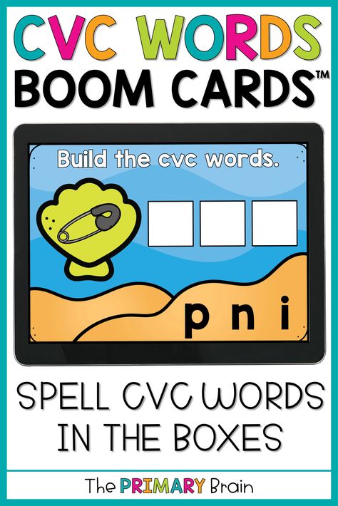 These FREE CVC Word Boom Cards are perfect for cvc word practice! Great for the digital classroom and kindergarten distance learning. Just assign these summer themed cvc words boom cards to students and they can play this cvc word game on a device. Grab this freebie at theprimarybrain.com! Free Boom Cards Kindergarten, Cvc Words Activities Kindergarten, Boom Cards Kindergarten, Boom Cards Free, Cvc Games Kindergarten, Free Boom Cards, Cvc Word Games, Spelling Cvc Words, Digital Learning Classroom