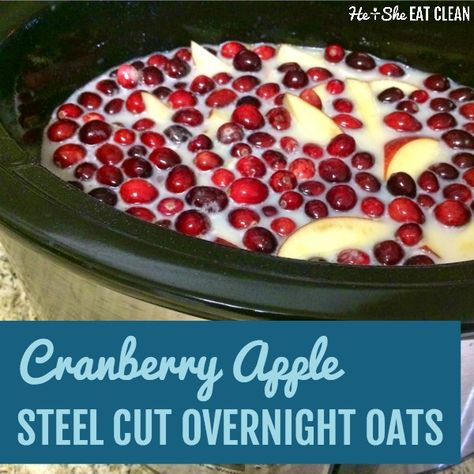 These healthy Apple Cranberry Steel Cut Overnight Oats are delicious! Grab your crockpot and make breakfast for the week. #heandsheeatclean #eatclean #crockpot #slowcooker Steel Cut Overnight Oats, Crockpot Oatmeal Overnight, Overnight Steel Cut Oats, Oatmeal Benefits, Dairy Free Overnight Oats, Oatmeal Overnight, Breakfast For The Week, Crockpot Oatmeal, Steel Cut Oats Recipe