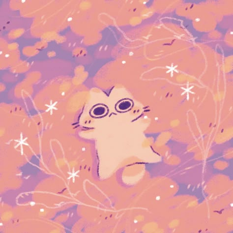 Cat floating in pink and purple clouds. Cute art. Cloud art. Cat artwork. Cat illustration. Jazlynn Art, Cat Floating, Clouds Cute, Cute Small Drawings, Purple Clouds, Toro Inoue, Out Of Body, Old Songs, Cloud Art