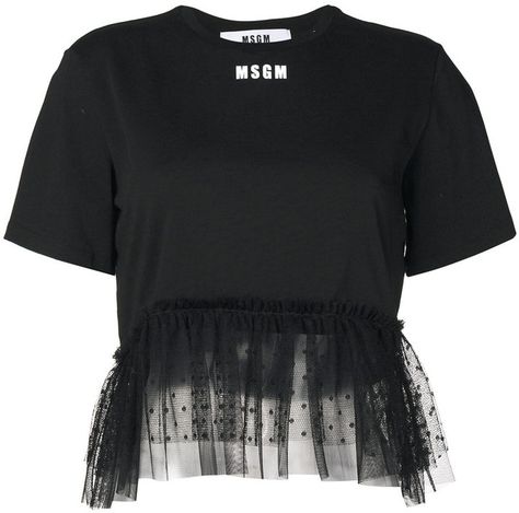 MSGM tulle hem T-shirt Black Tulle Top, Tulle Top, T-shirt Refashion, Shirt Refashion, Black Tulle, Shirts Design, Streetwear Tshirt, Art Clothes, Looks Vintage