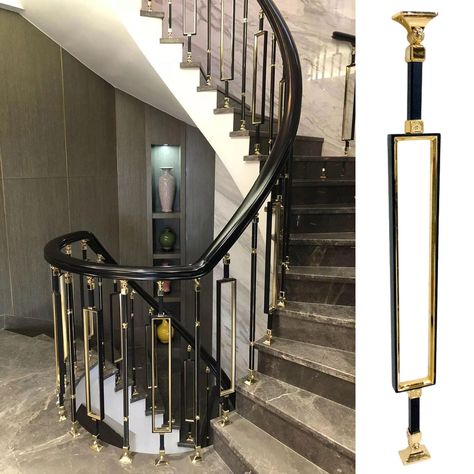 PRICES MAY VARY. - Railing Aluminum Balusters ---> It is made of full durable aluminium. High-quality anti-rust coating, double-layer protection, longer service life. The Balusters has a standard height of 95cm/37.4in of sizes. Can be Cut. - 270° Adjustable Gold Brackets ---> Staircase balusters post comes with rotatable and adjustable flat balustrade linker brackets, you can install square wooden handrails or steel handrails, suitable for flat and stairs. - Easy Installation ---> Install it in Staircase Balusters, Railings For Stairs, Metal Stair Spindles, Indoor Stairs, Aluminum Balusters, Stair Spindles, Wrought Iron Stairs, Steel Handrail, Porch Balcony