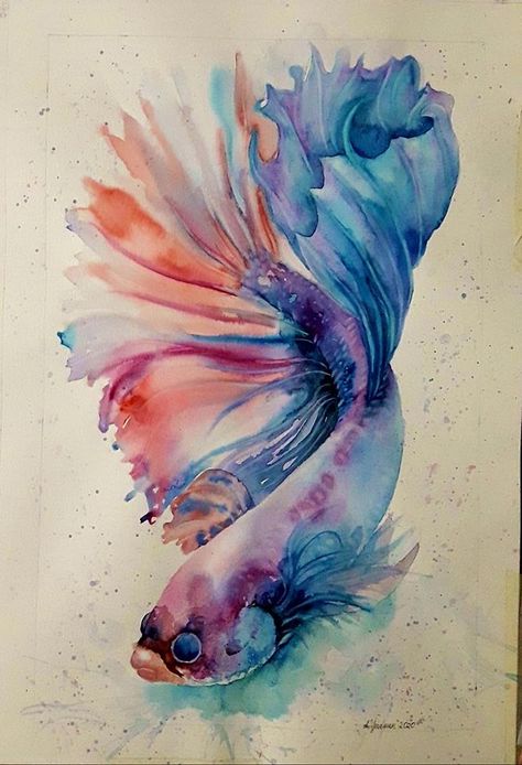 Betta fish art painting watercolor aquarium Fish Art Painting, Betta Fish Art, Art Fish Painting, Paint Therapy, Easy Drawing Step By Step, Memory Tattoos, Art Painting Watercolor, Fish Watercolor, Pretty Fish