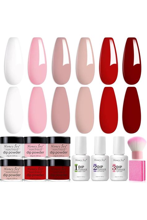 Dip Powder Nail Kit Starter, 6 Colors Milky White Nude Pink Red Fine Dipping Powder Essential Liquid Set with Base Top Coat Activator for French Nail Art Manicure No LED Nail Lamp Needed, Dip-9pcs-06 Nail Kits, Dip Nail, French Nail Art, French Nail, Led Nail Lamp, Nail Lamp, Dip Powder Nails, Dipped Nails, Dip Powder