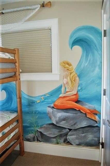 Mermaid Mural, Nursery Murals, Kids Mural, Childrens Wall Murals, Mural Nursery, Beach Mural, Mermaid Bedroom, Garden Mural, Kids Room Murals