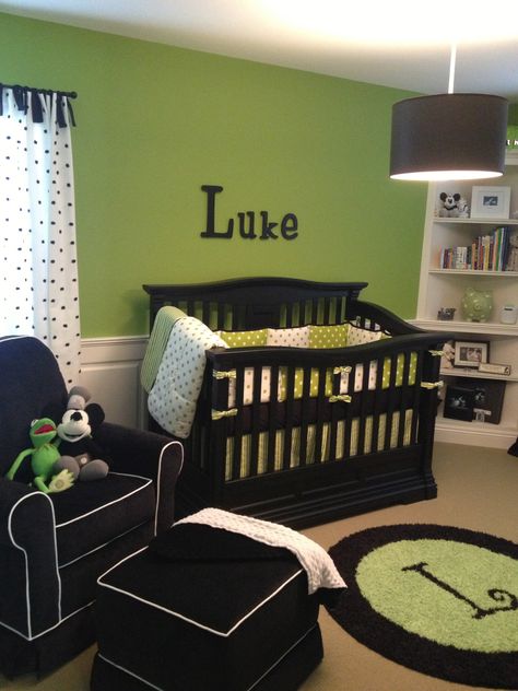 Black/White/Green nursery for my little boy!! Blue And Green Nursery, Light Green Nursery, Green Nursery Ideas, Blue Green Nursery, Boys Room Colors, Twin Baby Rooms, Green Nursery Boy, Baby Boy Room Themes, Boy Room Themes