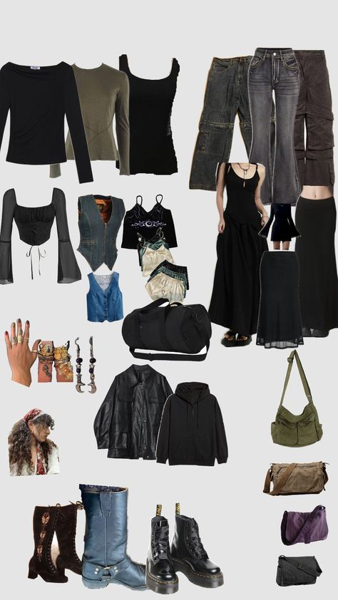 Emo Capsule Wardrobe, Grunge Wardrobe Essentials, Alt Capsule Wardrobe, Grunge Capsule Wardrobe, Outfit Dark, Fashion Goals, Clean Aesthetic, Aesthetic Ideas, Fit Ideas