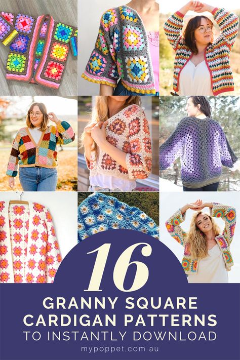 16 Easy to Crochet Granny Square Cardigan Patterns | My Poppet Makes Crochet Festival Cardigan, Gilet Granny Square, Granny Square Vest Pattern Free, Rectangular Granny Square, Granny Square Cardigan Pattern Free, Crochet Granny Square Vest, Granny Rectangle, Granny Square Pattern Free, Squared Clothes