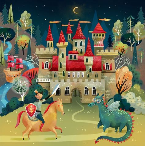 Fairy Tale Day, Medieval Fairy, Good Illustration, Vintage Castle, Kids Castle, Castle Illustration, Story Books Illustrations, Illustration Art Kids, Fairy Tale Illustration