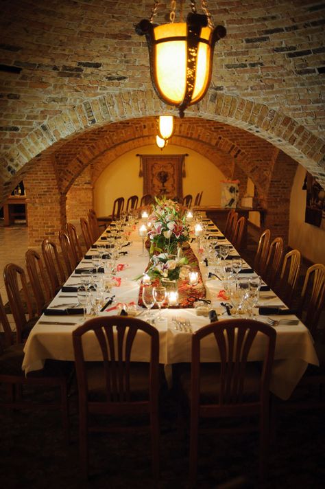 Noto's Wine Cellar- Beautiful venue for parties, banquets, weddings, or just a large family dinner! Call us or go to our website to reserve your wine cellar dome today! www.notosoldworld.com Wine Cellar Dinner Party, Large Family Dinner, Wine Cellar Wedding, Barrel Room, Black Tie Party, Party Inspo, French Wedding, Large Family, Italian Restaurant