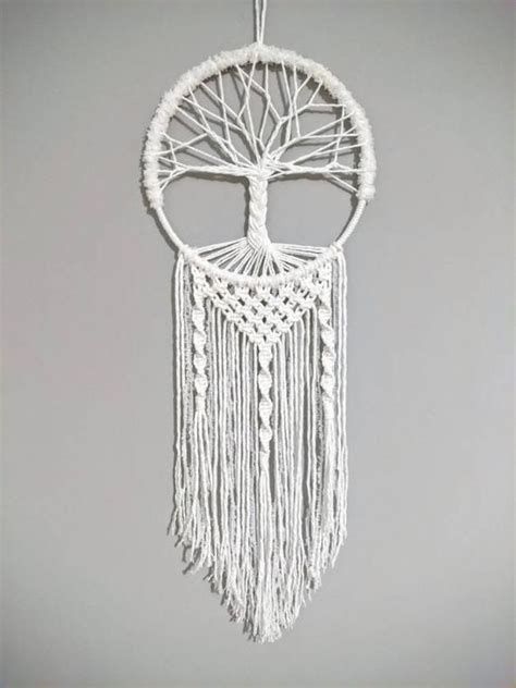 White Boho Decor, Tree Of Life Macrame, Tree Of Life Dreamcatcher, Wall Hanging Dream Catcher, Dreamcatcher Macrame, White Dream Catcher, Art Macramé, Dream Catcher Patterns, Dream Catcher Decor