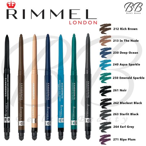 Rimmel Eyeliner, Pencil Colours, Blue Eyeliner, Waterproof Liquid Eyeliner, Brown Eyeliner, Rimmel London, Eyeliner Pencil, Eye Pencil, Waterproof Eyeliner