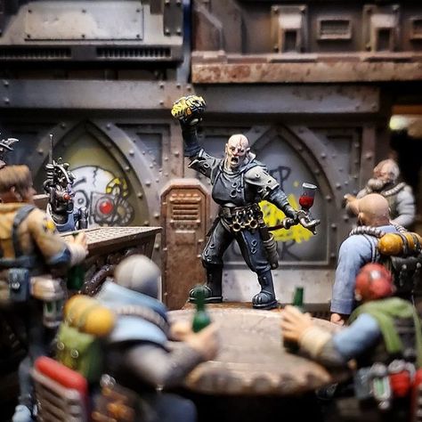 Adam Huenecke on Instagram: ""It's not the work that kills you, or the chems. It's the Enforcers; traitors to the workers, who keep us on the line; who keep us needing the needle to survive. Well no more! Let's show them how real workers get justice!" #necromunda Agitator hanger on #paintingwarhammer #hotinthehive #40k #warhammer40k #tabletop #scifi #miniaturepainting #miniatures" Warhammer Necromunda, Necromunda Gangs, 40k Art, Warhammer 40k Art, 40k Miniatures, Miniature Wargaming, Warhammer 40k Miniatures, Fantasy Miniatures, Warhammer 40000