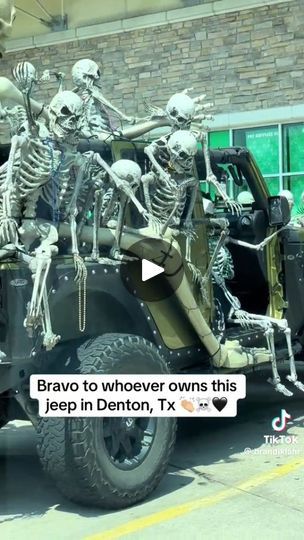 9K views · 37K reactions | Spooky season has officially taken over! Just when you thought Halloween couldn't get any better… check out this Jeep squad rollin' with a full skeleton crew! 💀

Who else is decorating their ride for the spooky vibes?

Video credit: Brandi Klahr
.
.
.

#halloweenvibes #SpookySeason #skeletons #jeeplifestyle | Skull Inspiration | Diggy Graves · Circus Psycho Full Skeleton, Jeep Lifestyle, Skeleton Crew, Vibe Video, New Country, Spooky Vibes, Video Credits, Spooky Season, Jeep Wrangler