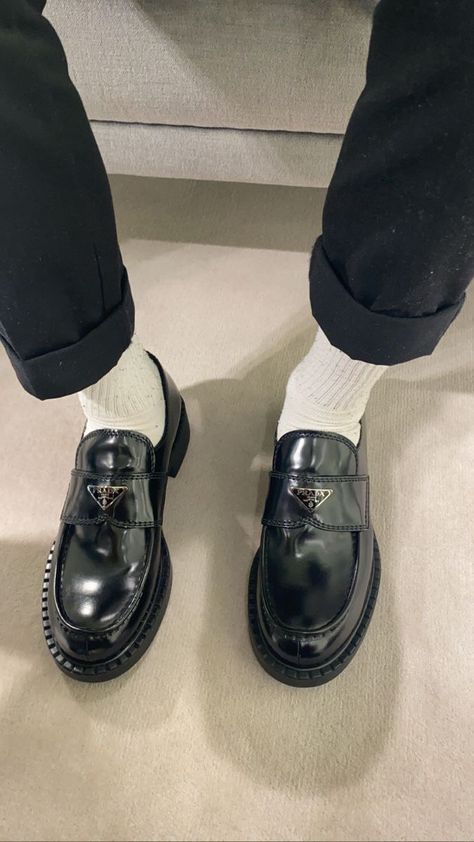 Black Men Loafers Outfit, Prada Loafers Outfit Men, Prada Loafers Outfit, Loafers Shoes Outfit, Loafers Outfits, Best Sandals For Men, Gents Shoes, Prada Loafers, Loafers Outfit