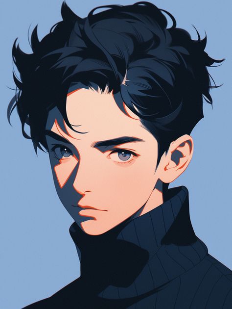 A handsome 20-year-old boy with black hair by Aka Outwork style #handsome #boy Men Embracing, Boy With Black Hair, Black Hair, Hair, Anime, Blue, Black