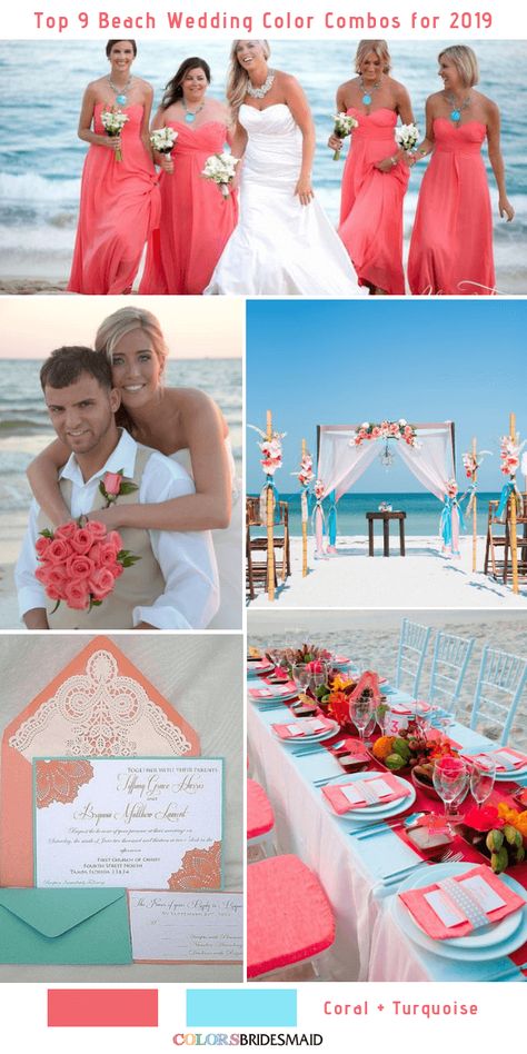 Beach Wedding Colors Schemes, Beach Wedding Coral, Wedding Color Palette Summer, Beach Wedding Centerpieces, Beach Wedding Attire, Beach Wedding Colors, Beach Wedding Reception, Wedding Color Combos, Beach Wedding Guests