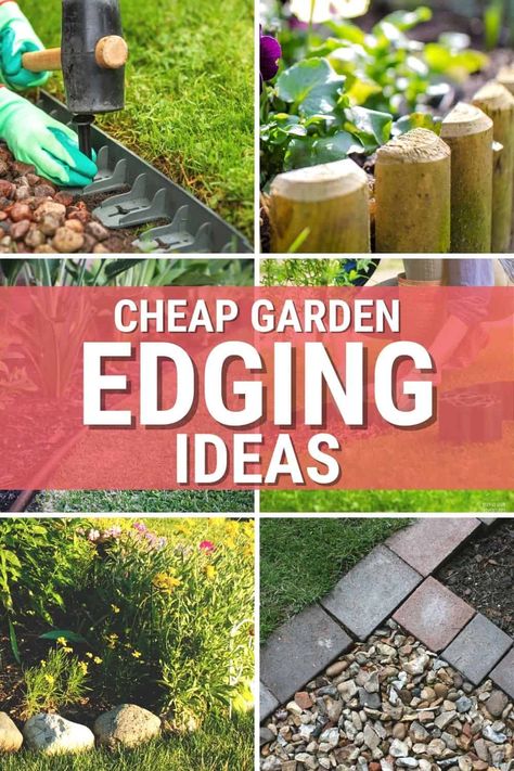 Backyard Edging Ideas Cheap, Cheap Border Edging Ideas, Simple Edging Landscape, Edging Stone Ideas, Easy Flower Bed Edging, Mow Over Lawn Edging Ideas, Simple Garden Borders, Lawn Edge Ideas, Easy Edging Landscape