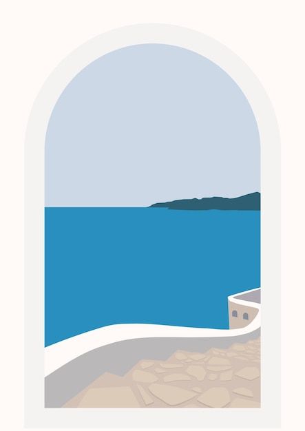 Greece Cartoon Art, Santorini Illustration Art Prints, Mediterranean Background Wallpaper, Greece Pattern Design, Mediterranean Illustration Design, Greece Illustration Art, Santorini Vector, Santorini Background, Greece Wallpaper Aesthetic