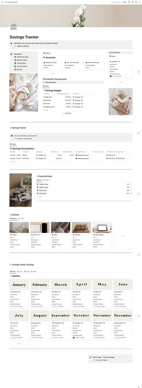 Tracker Template Aesthetic, Savings Tracker Template, Notion Templates For Students, Study Planner Free, Simple Budget Template, Student Dashboard, Budget Template Free, Life Planner Organization, Aesthetic Notion