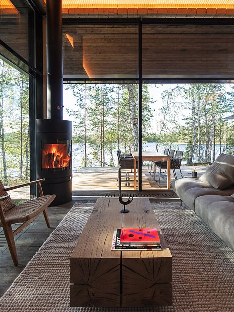 Cabin Getaway, Beautiful Cabins, Remote Island, Building Permits, Modern Cabin, Architectural Inspiration, Living Area, Lake House, Finland