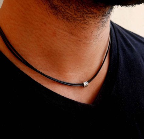 Men's Necklace Men's Silver Necklace Men's | Etsy Homemade Jewelry For Men, Mens Black Necklace, Black Chain Necklace Men, Beaded Mens Necklace, Black Necklace For Men, Men’s Necklaces, Guys Necklaces, Men Accessories Aesthetic, Men’s Jewelry